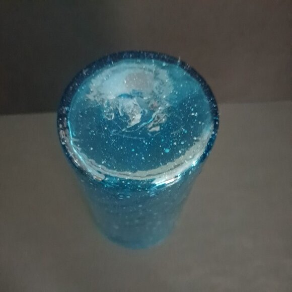 SOLD Hand Blown Blue Bubble Glass Tumbler 5 5/8" Swirl Optic Drinkware Art Glass - Picture 7 of 7